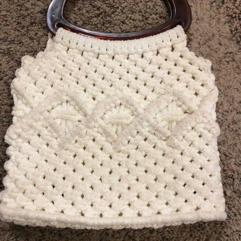 Vintage Hand Made Crocheted Purse Cream - Image 5