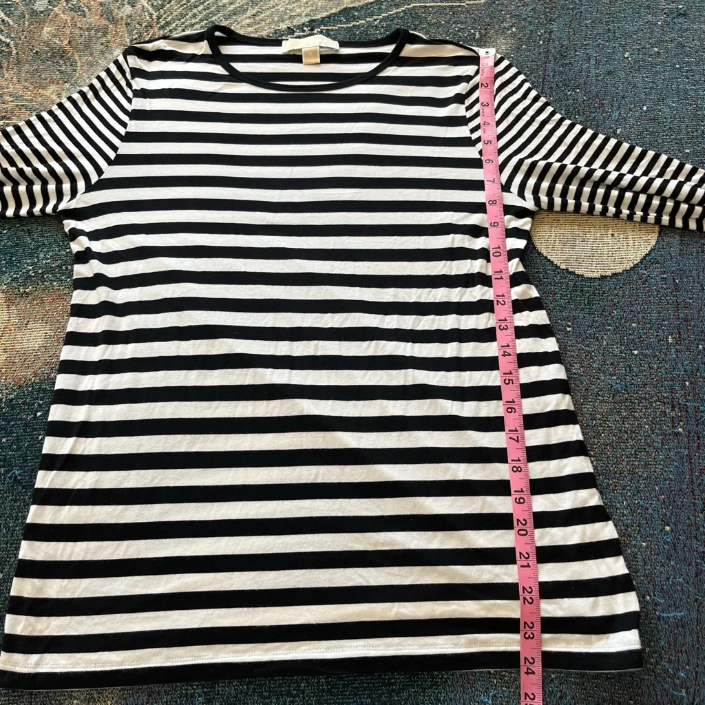 Michael Michael Kors Black & White Striped Long Sleeve Crew Top Women’s M Preppy - Image 12