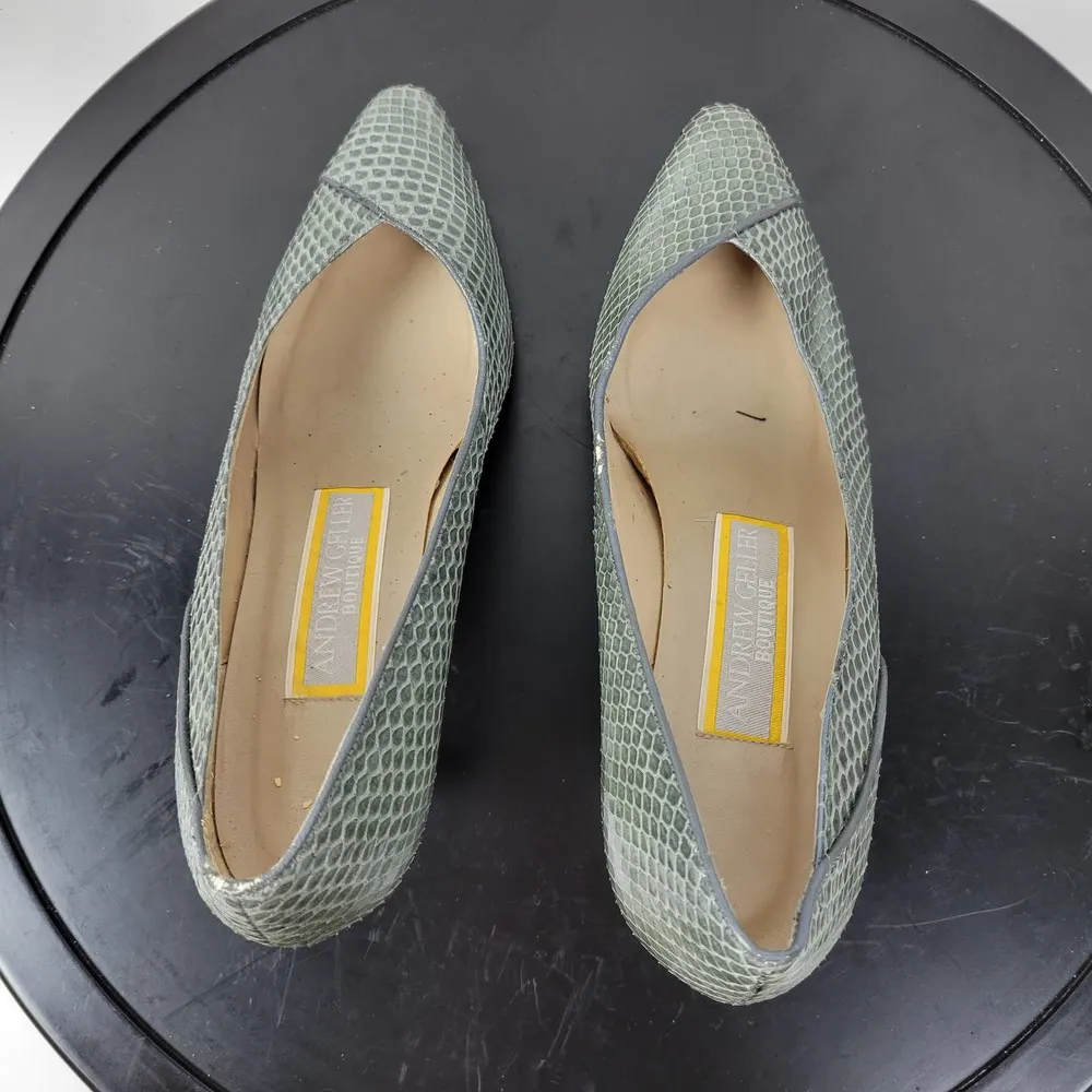 Andrew Geller Womens Shoes Size 8.5 Gray Embossed Snakeskin Leather Pump Heels - Image 6