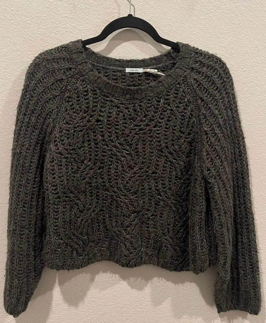 Oversized Cable Knot Round Neck Grey Sweater - Image 2