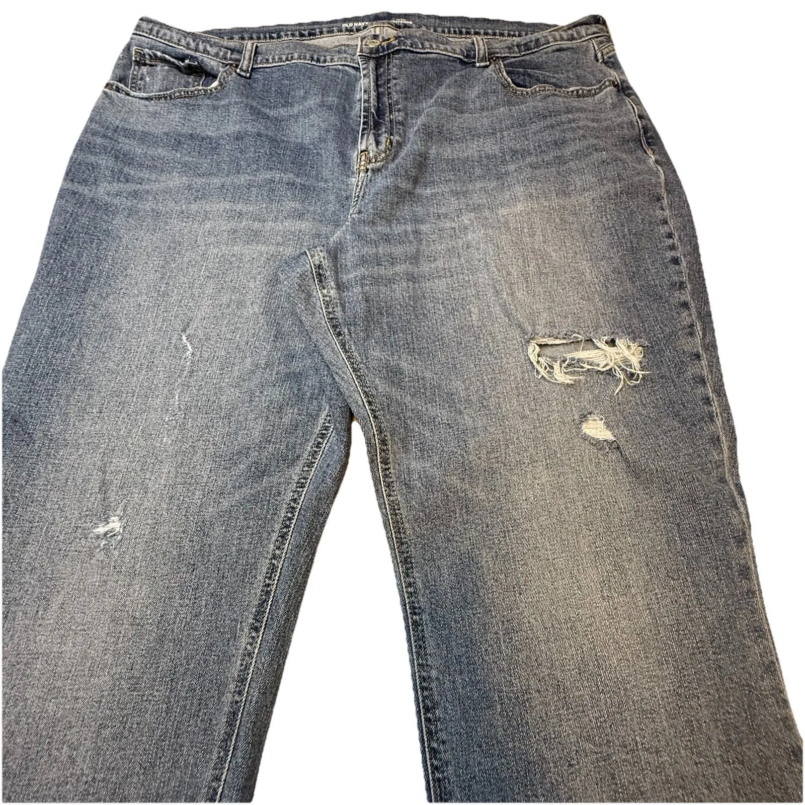 Old Navy High Rise Boyfriend Jeans Womens Sz 18 Med Wash Distress Straight Leg # - Image 3