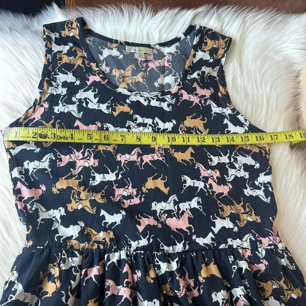 Anthropologie Porridge Petaluma Peep Hem Dress Navy Horse Print & Polka-Dot Hem - Image 7