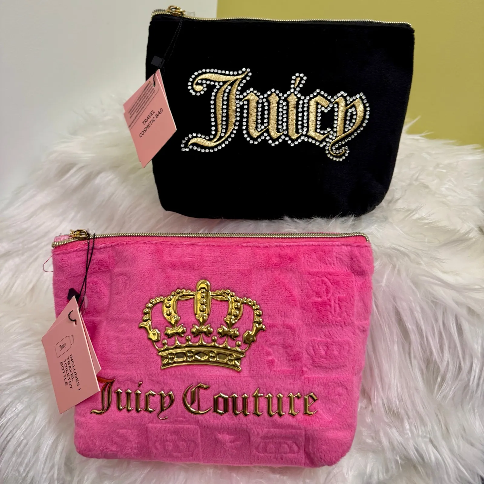 Juicy Couture Bling Velour Makeup Comestic Bags Bundle of 2 Pink Black Logo NWT - Image 2