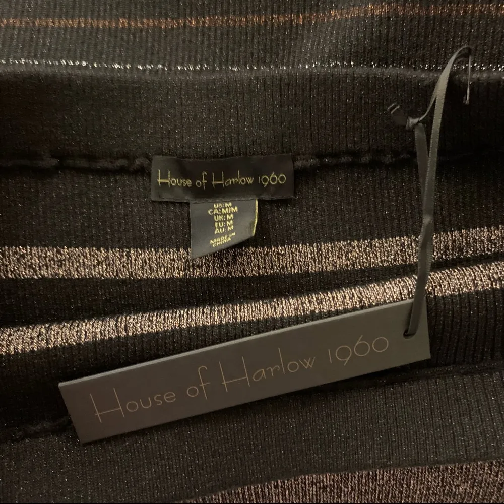 NWT House of Harlow 1960 x Revolve Striped Metallic Knit Ribbed Bodycon Skirt Black Size M - Image 6