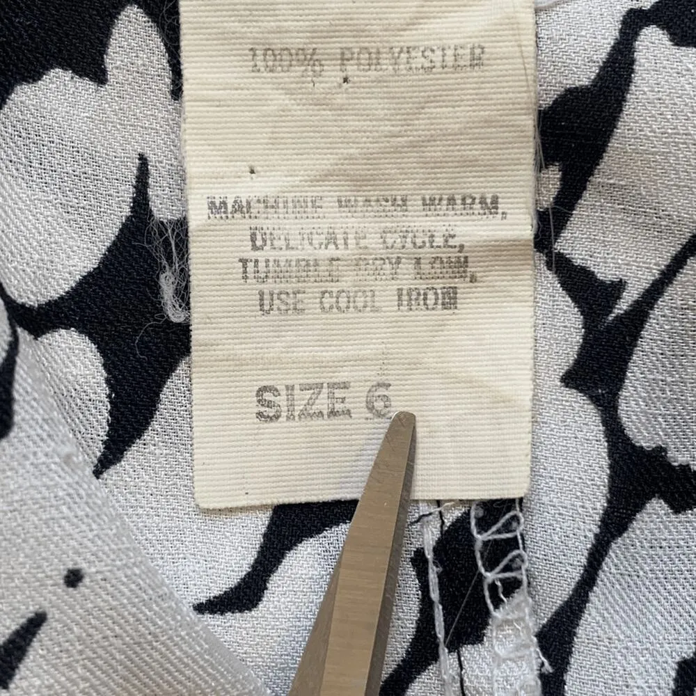 Vintage 80s Shirt Dress Black White Abstract Art Midi Dolman Sleeve Secretary Size 6 - Image 12
