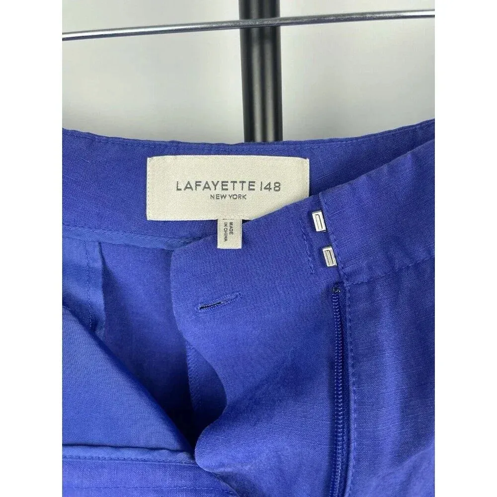 Lafayette 148 Blue Purple Ryerson Silk Linen Flat Front Bermuda Shorts Size 12‎ - Image 3