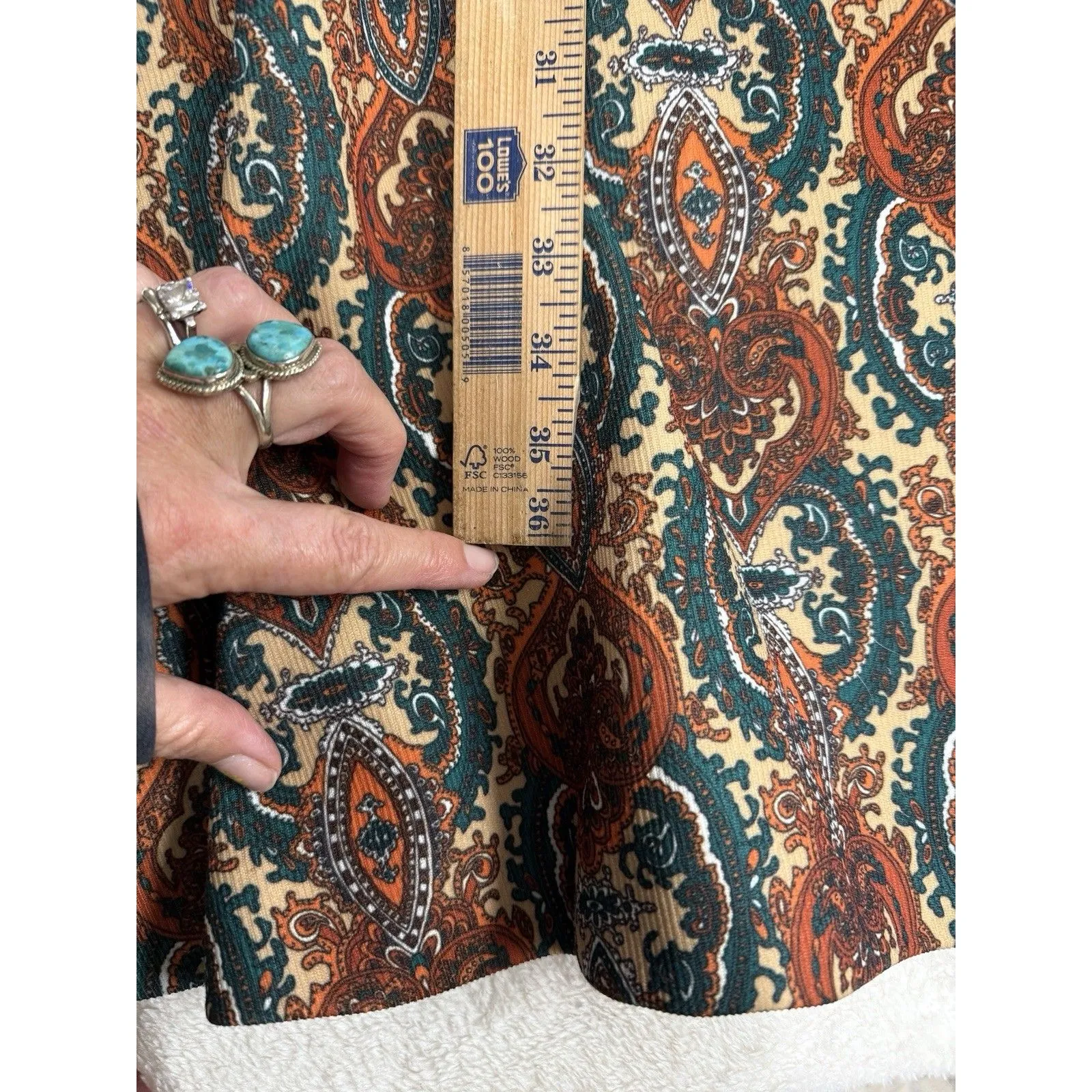 Vtg 70s Henri Boho Maxi Skirt Size 9/10 Brown Paisley Pockets A Line Hippie - Image 6