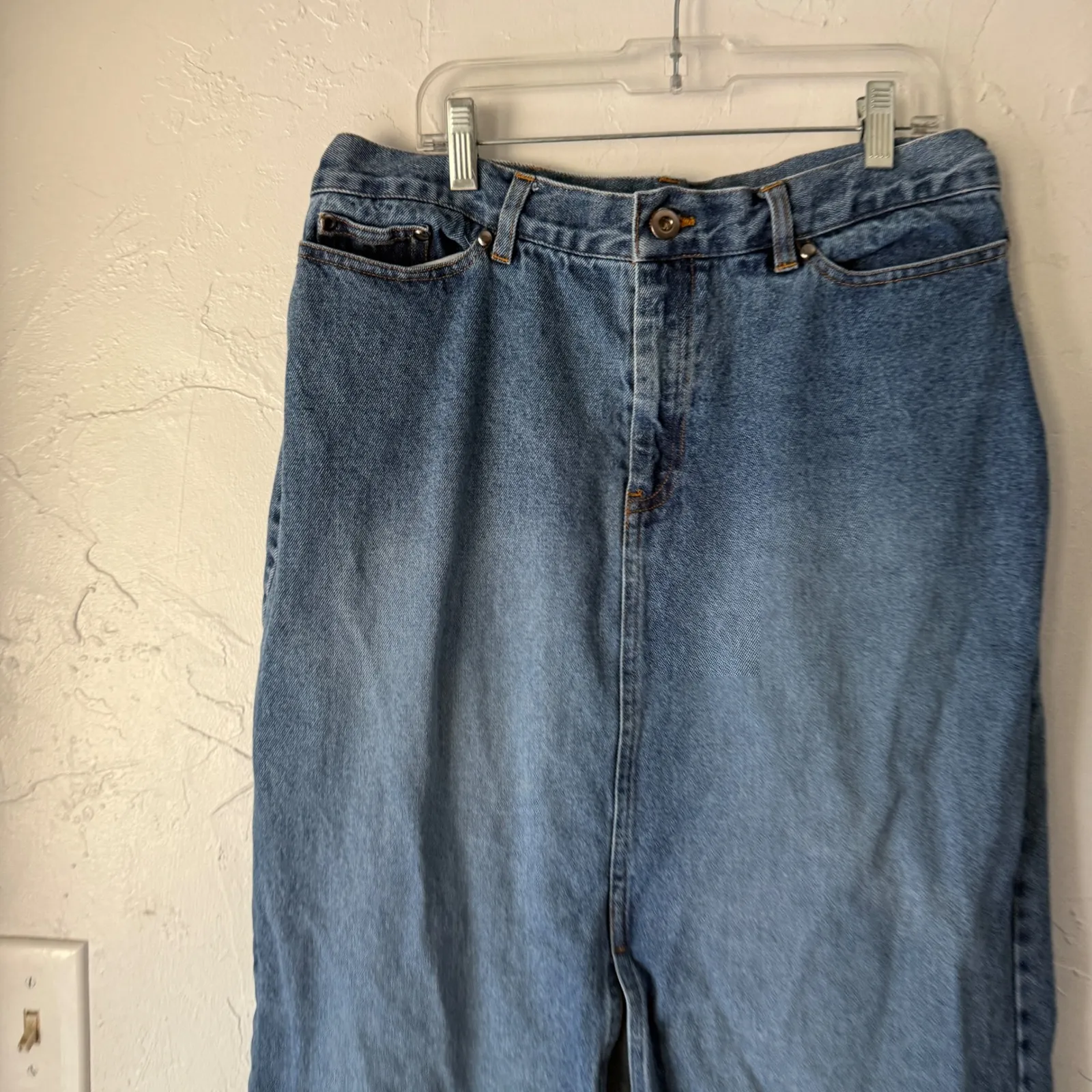 Khaki Sport Denim‎ Jean Skirt Y2k Size 12 Midi Blue Wash Western Cottage - Image 2