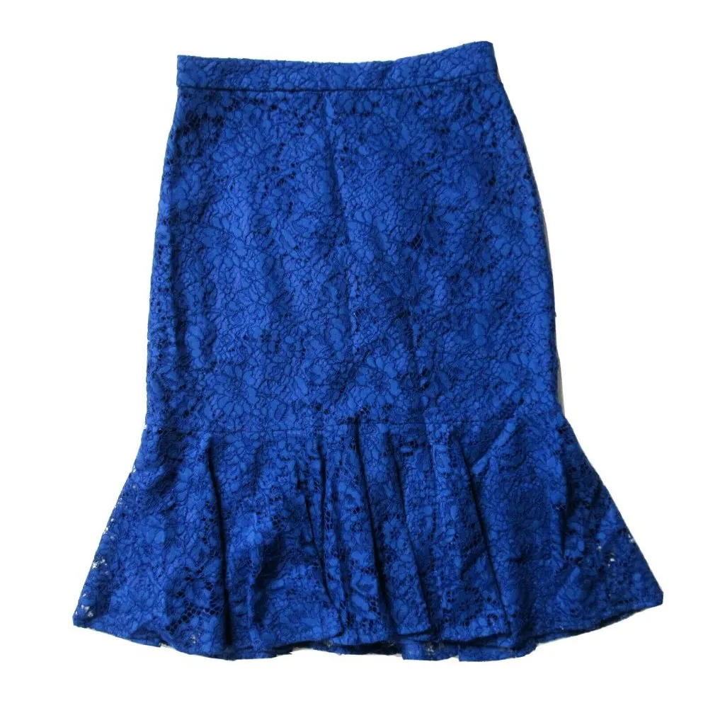NWT J.Crew Trumpet in Baroque Blue Floral Lace Ruffle Hem Skirt 0 - Image 2