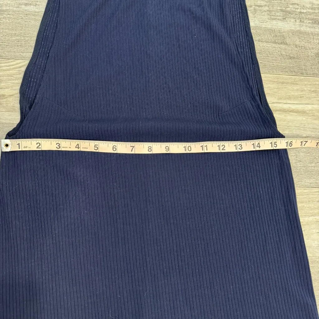 Reformation navy blue ribbed turtle neck mini dress knit stretch size XS O47 - Image 7