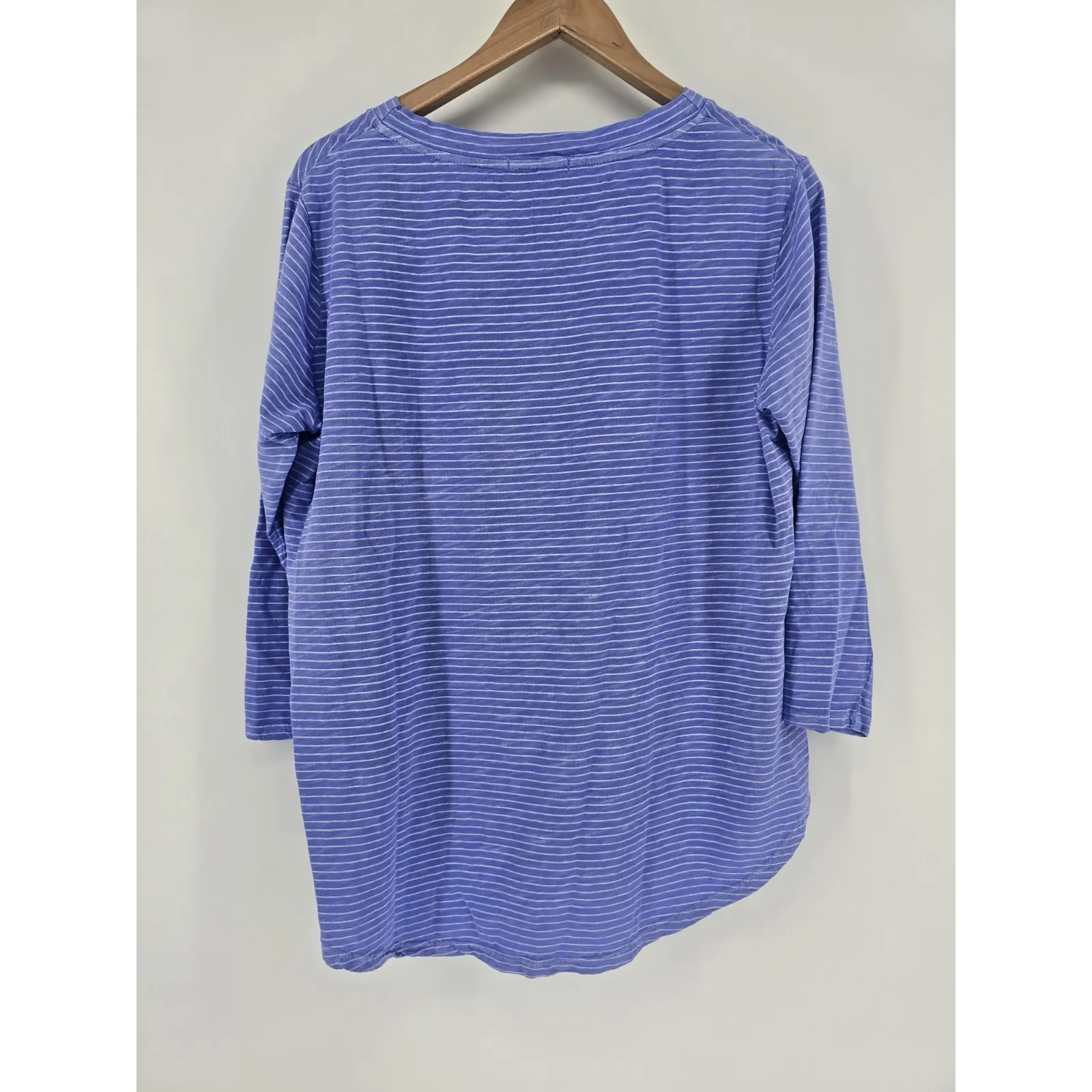 Fresh Produce Medium Purple Blue Stripe Long Sleeve V-Neck Pullover Top Shirt - Image 2