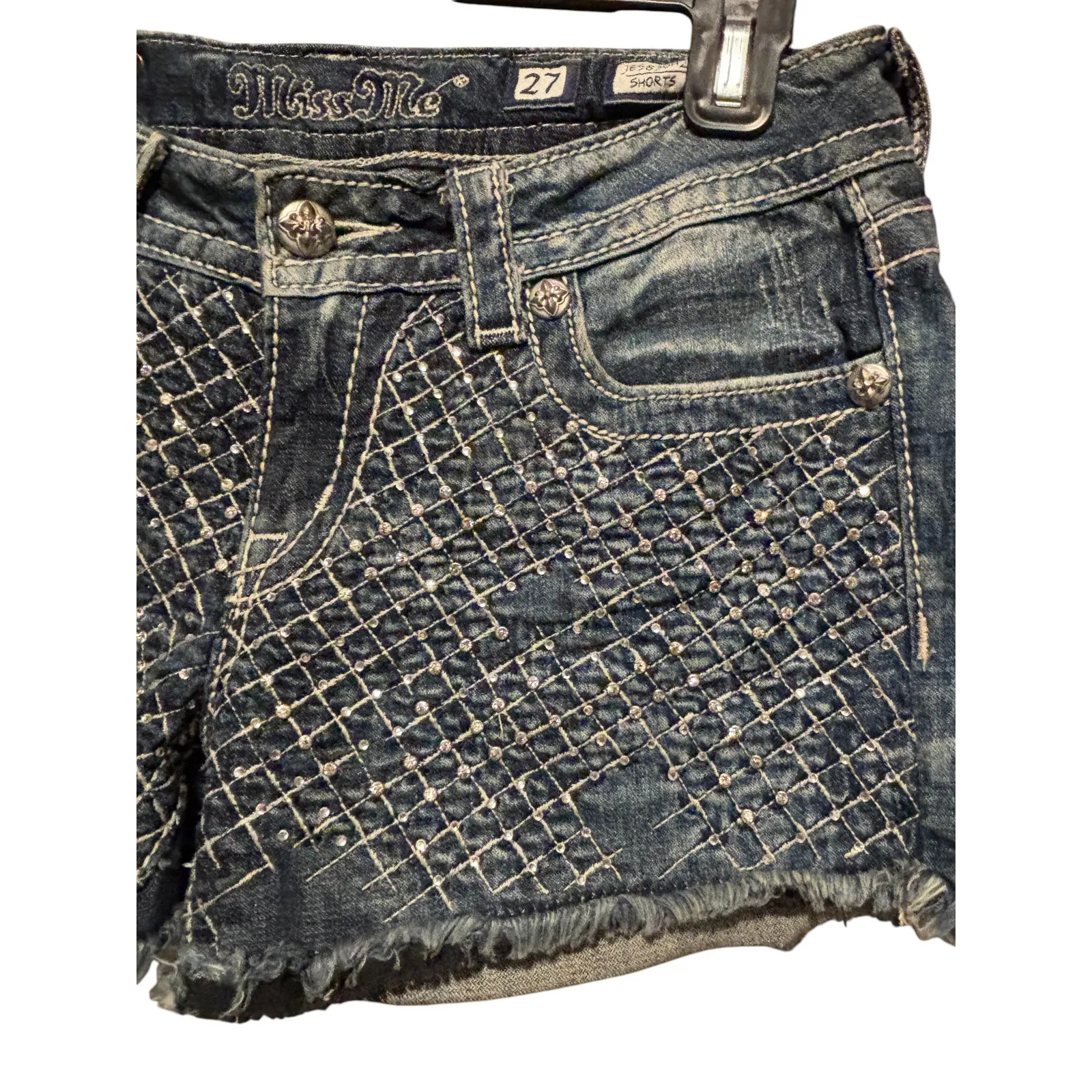 Miss Me Rhinestone Denim Jean Cut Offs Shorts 27 JE5830H2 - Image 2