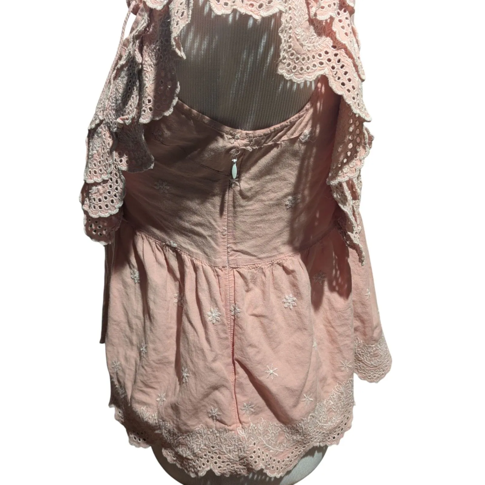 Deby Debo XS Pink Eyelet Ruffle Top Lace Up V - Image 5