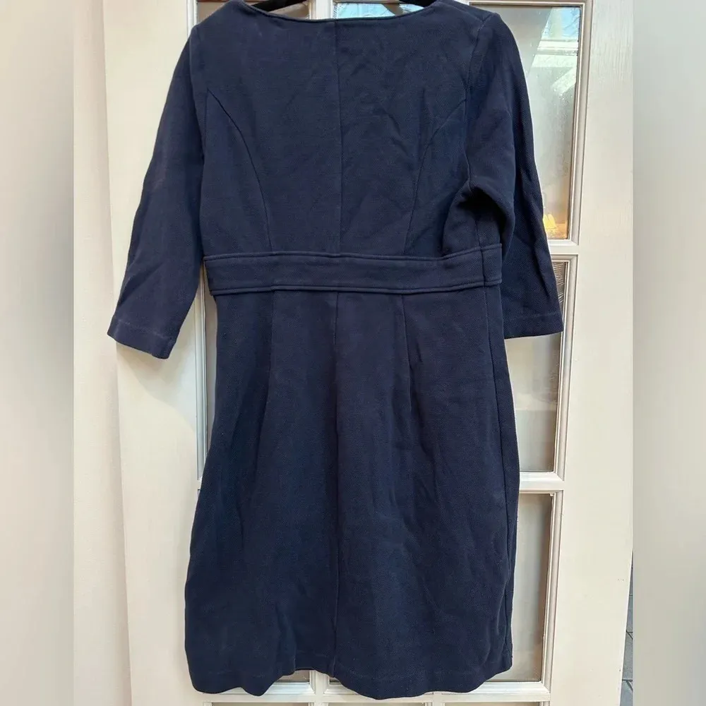 Boden Textured Ponte Knit Dress Dark Navy 3/4 Sleeve Wide Waist Band Size 12L US Blue - Image 2