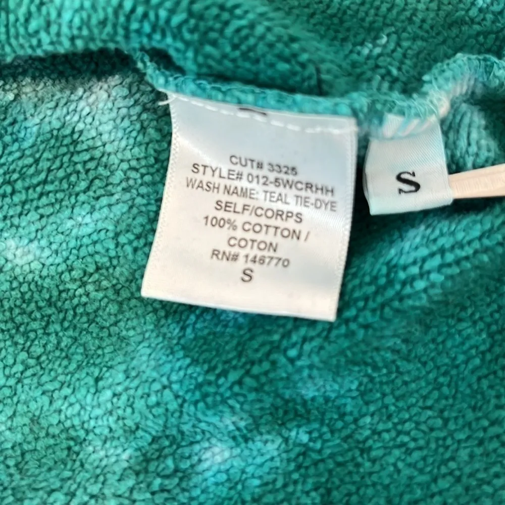 Re/Done Originals Cropped Cotton Hoodie Teal Tie-Dye Size Small - Image 13