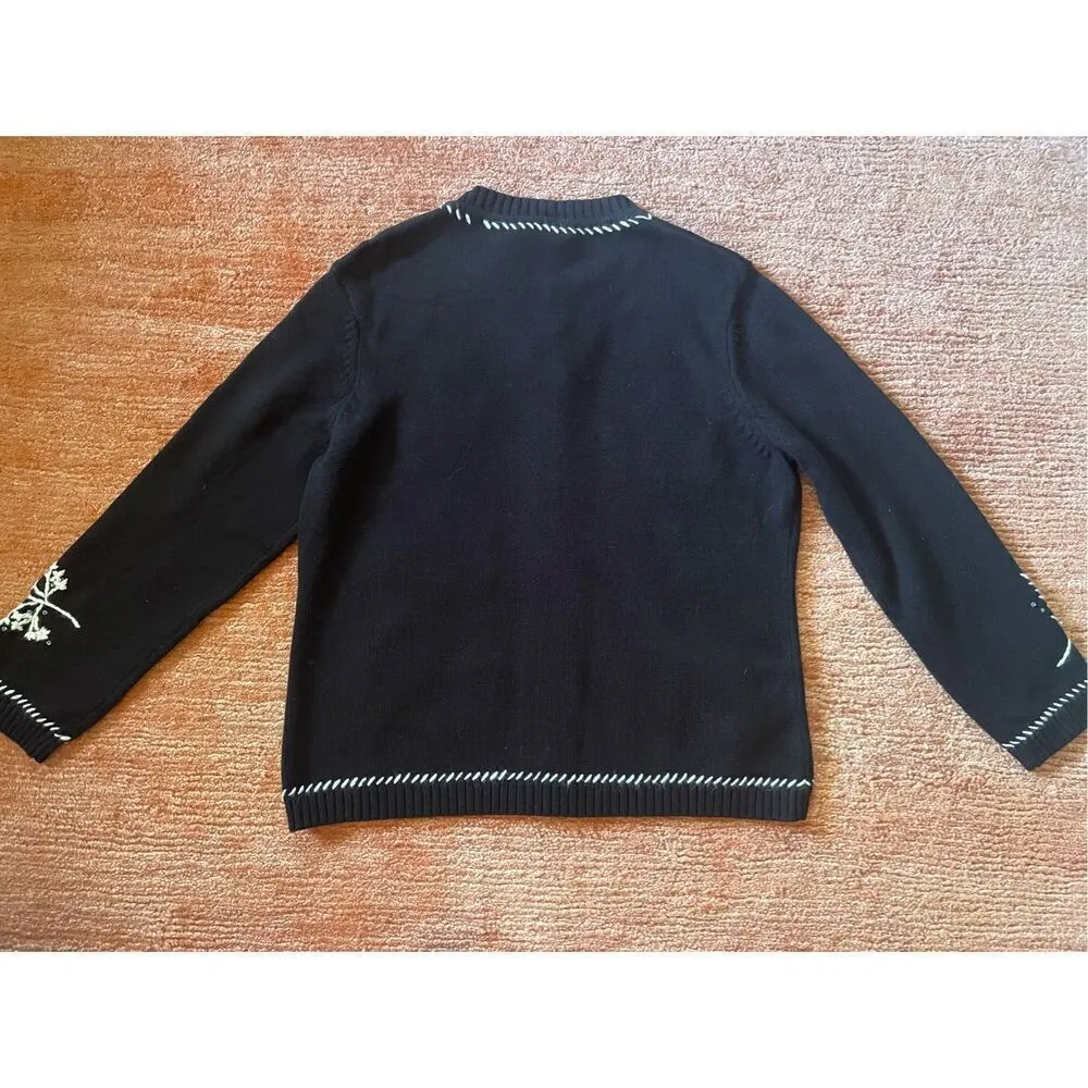 NWT Merry & Bright Womens Christmas Holiday Cardigan Sweater Size M Embroidered Black Size M - Image 5