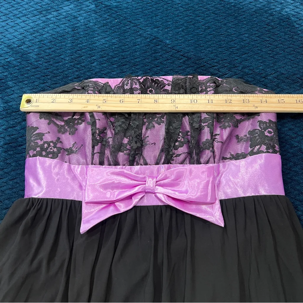 Jessica McClintock Gunne Sax Black Purple Lace‎ Satin Bow Bubble Hem Mini Dress - Image 15