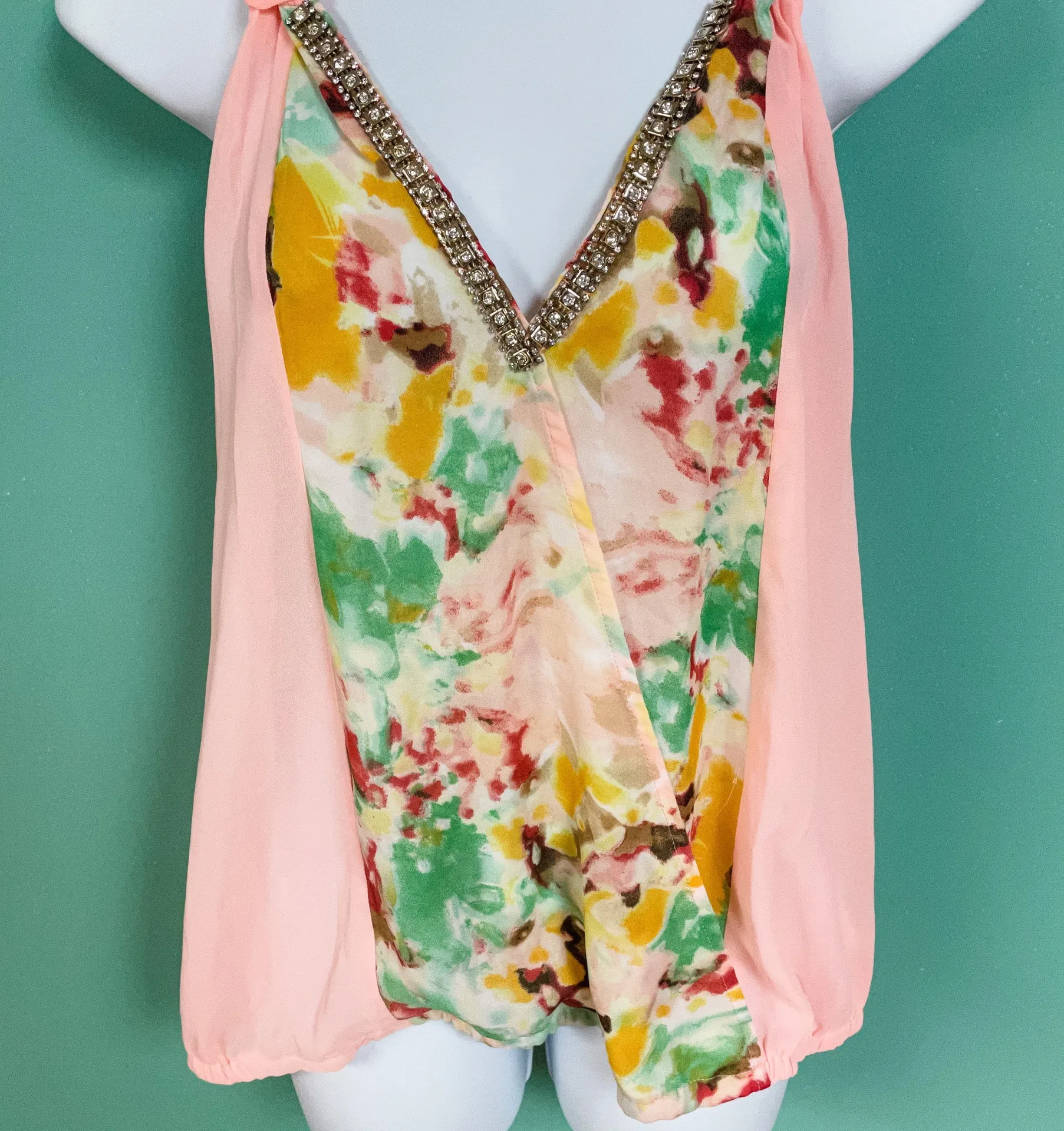 Pink & Yellow Floral Boutique Tank Blouse Size M - Image 6