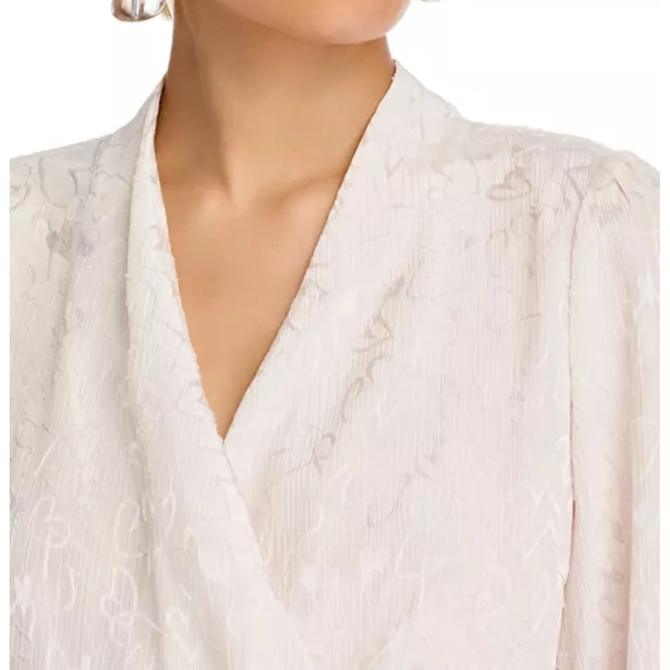 AQUA Wrap Blouse Long Sleeve Floral Print Elegant‎ Top XS - Image 4