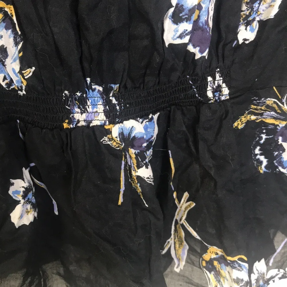 Free People Square Neck Floral Peasant Top Black - Image 7