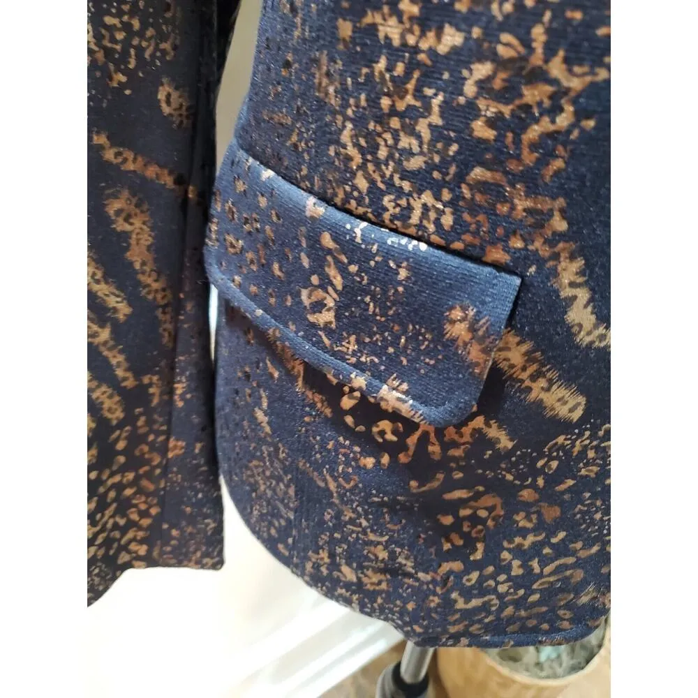 Alfred Dunner Navy Metallic Gold Mandarin Long Sleeve Full Zip Jacket Size 16 - Image 4