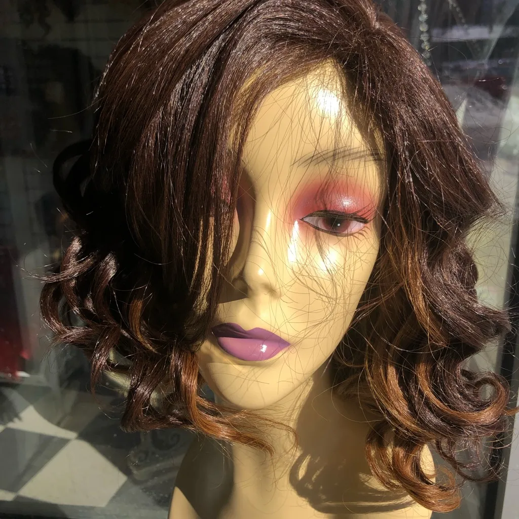 Brown curly bob wig ombré brown mix wig - Image 3