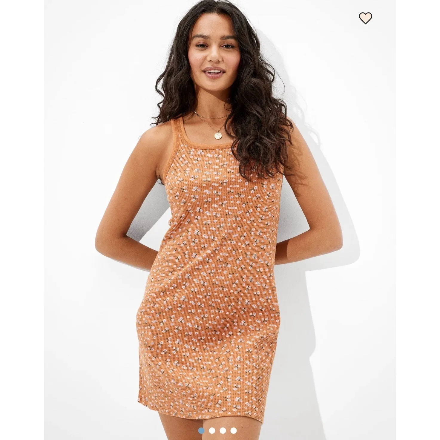 American Eagle Waffle Knit Mini Tank Dress Women M Brown Ditsy Floral Coquette - Image 3