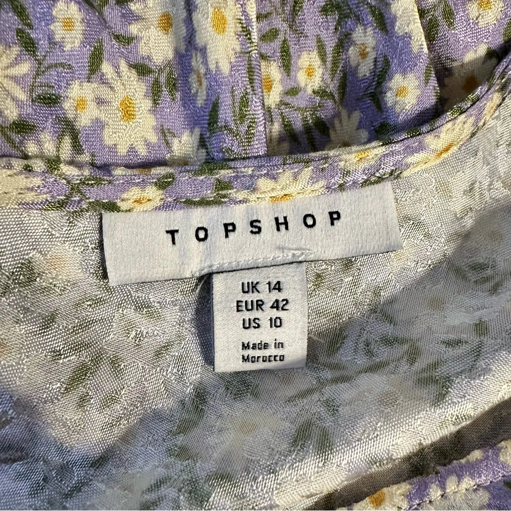 Topshop Jacquard Fluted Long Sleeve Mini Dress size 10 Lilac Floral Print - Image 10