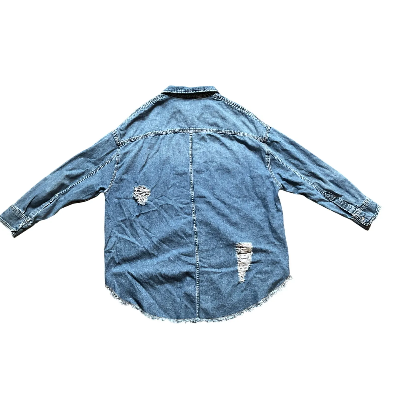 H&M Denim Shirt Women’s Oversized Grunge Y2K Distressed  Rose Graphic  Jean Top - Image 2