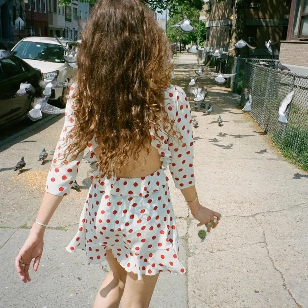 đź’•REALISATION PARđź’• Goldie Cherry Dress ~ Red Polka Dot Print XS 100% Silk - Image 5