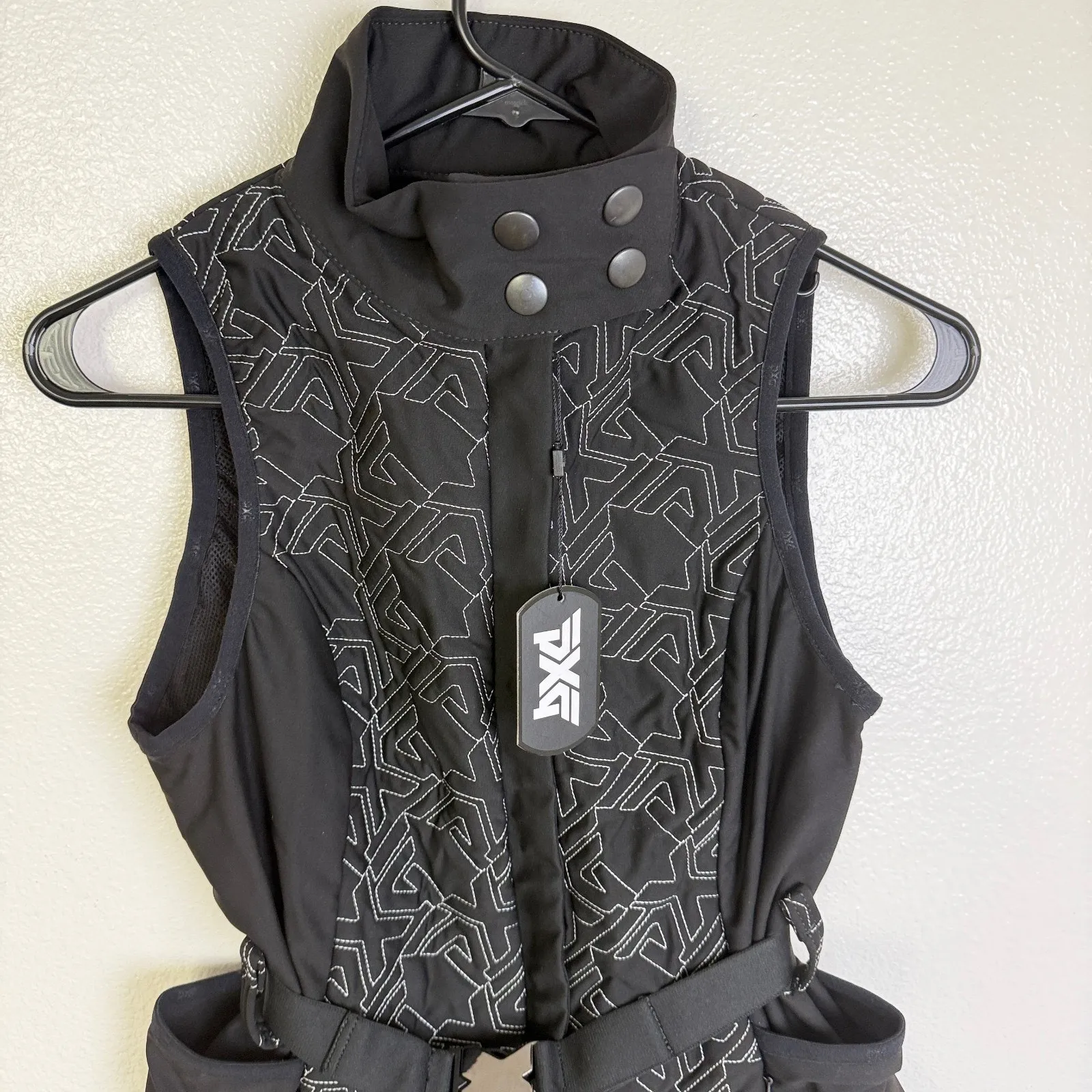 PXG Golf Vest Womens Medium Black AOP Logo Embroidered Belt Full Zip Outdoor NWT - Image 4