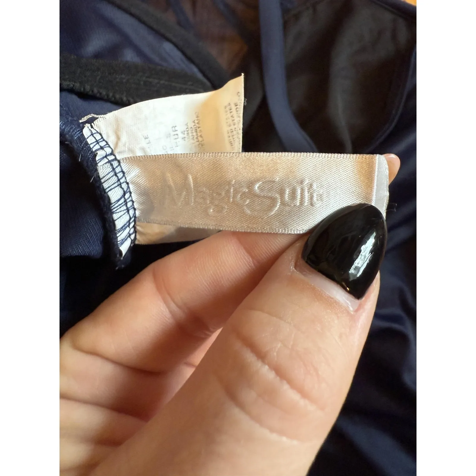 MagicSuit Swimsuit Womens 14 Navy Blue One Piece Mesh High Neck Ruched Made USA Size undefined - Image 5