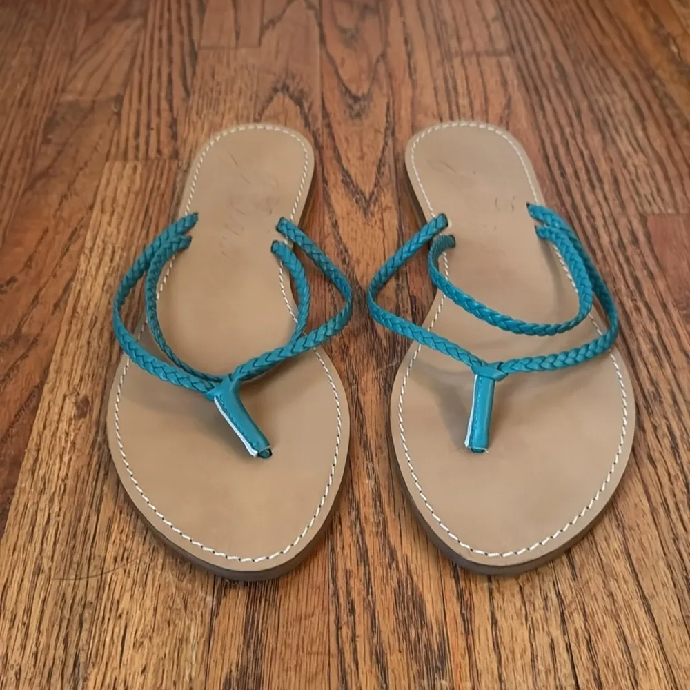 J. Crew New Green Leather Capri Braided Strap Flip Flop Sandals Size 8 - Image 3