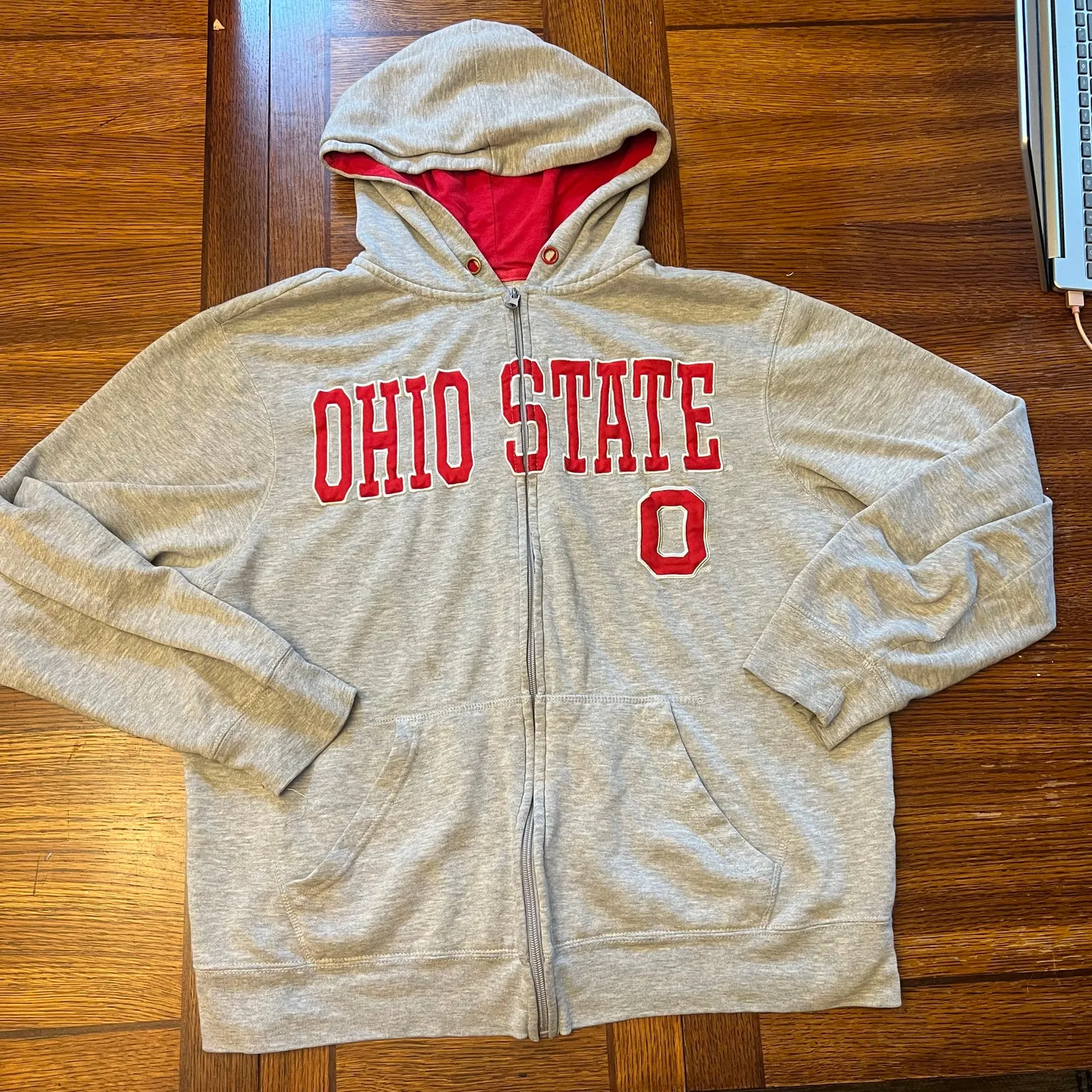 🌰 Ohio State OSU Zip Up Hoodie Red Gray M Buckeyes Varsity - Image 8