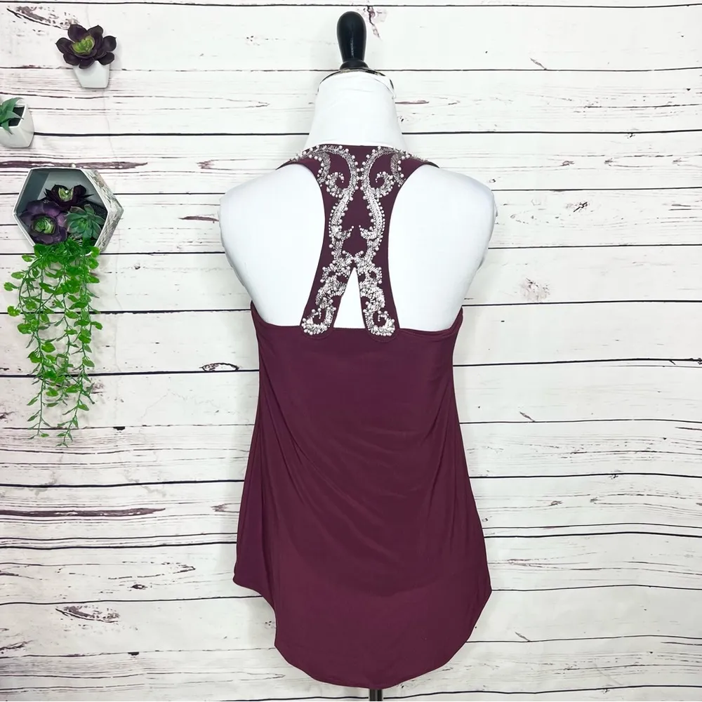 WHBM Burgundy Embellished Racer Back Tank Top Size XXS - Image 12