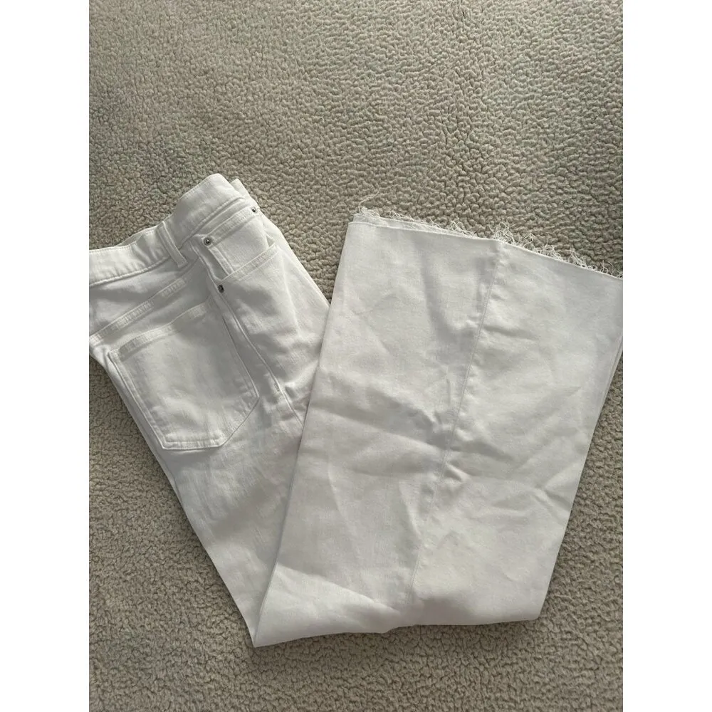 Madewell $138 High Rise Flared Wide-Leg Crop Raw Hem Jeans White Size 25 - Image 12