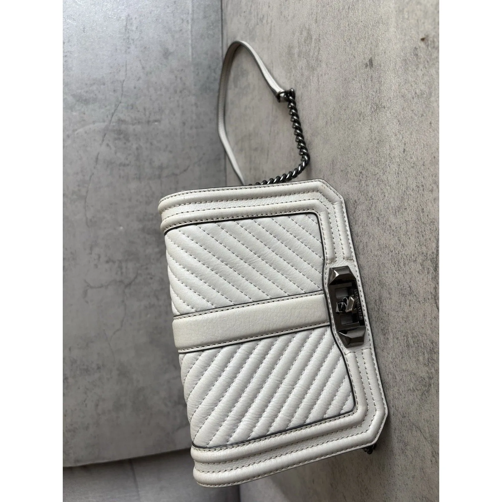 Rebecca Minkoff Love Gray Quilted Chevron Genuine Leather Crossbody Purse Bag - Image 2