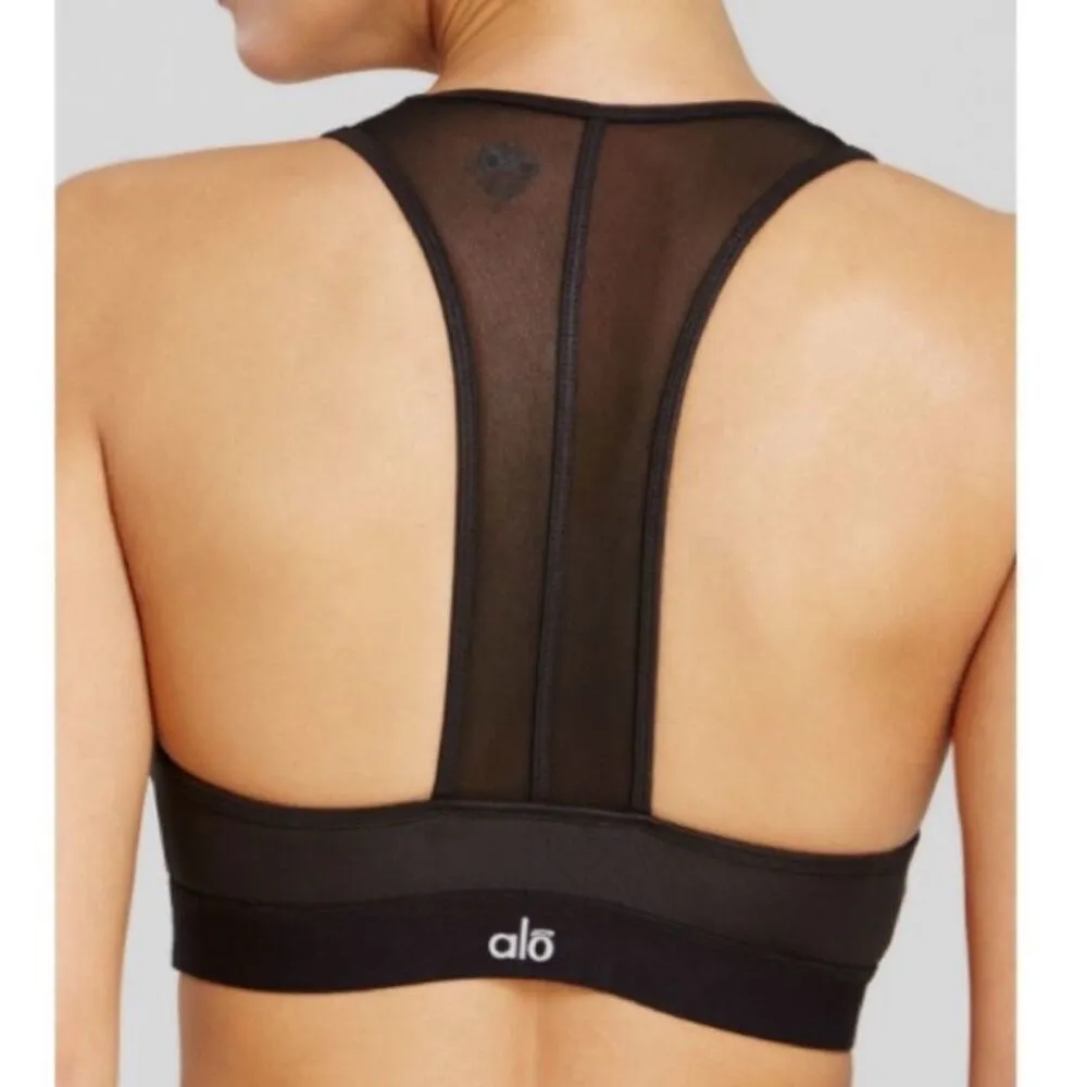 Alo Yoga Mesh Racerback Chromatic Sports Bra in Black Size Medium - Image 3