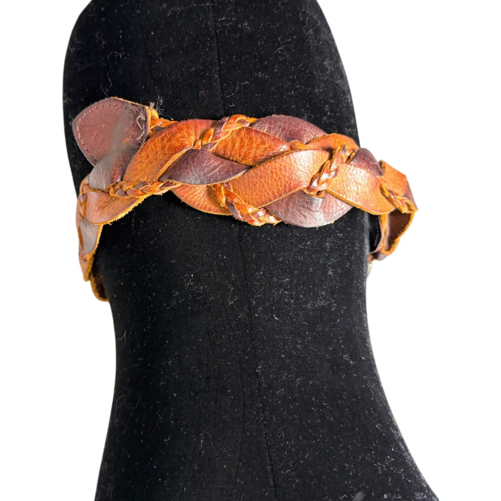 Hollister Boho Mixed Leather Braided Western Bohemian Belt Women's Medium Large Brown - Image 4