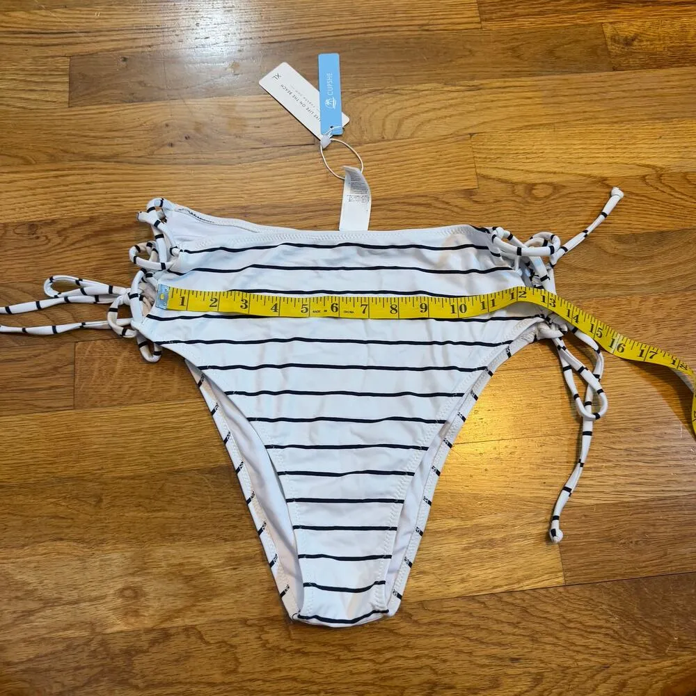 Cupshe Womens XL Black White Striped Side Tie Cut out Swim Suit Bikini Bottom - Image 3