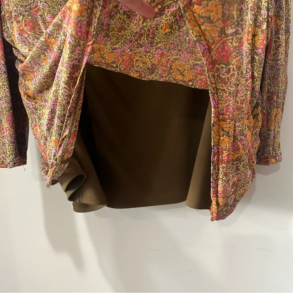 Sigrid Olsen Top Womens Size 3XL Blouse Layered Floral Earthy Lace Green Orange - Image 4