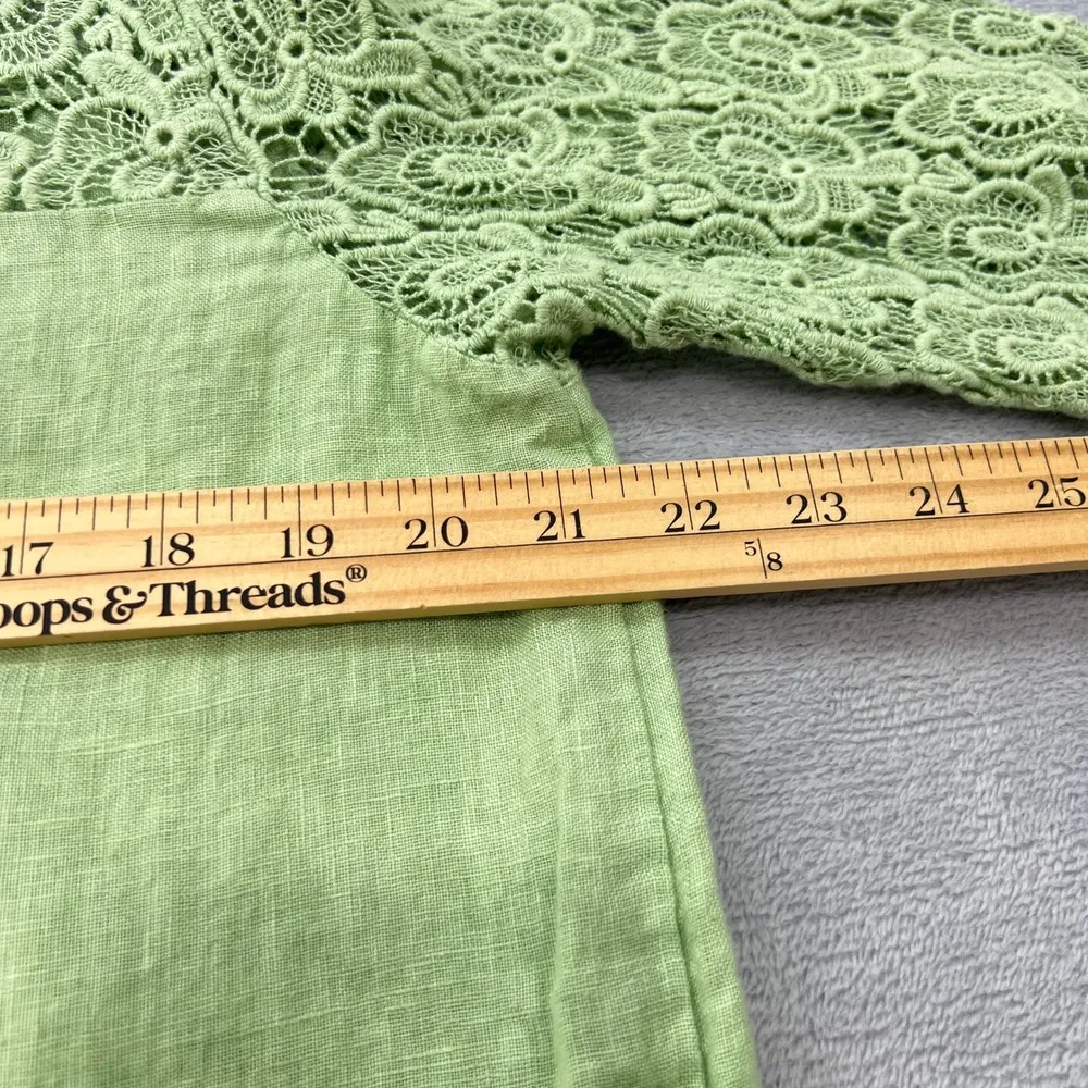 Piazza Del Tempo Lace Top Linen Blend Long Sleeve Crochet Detail Green Blouse XL - Image 9