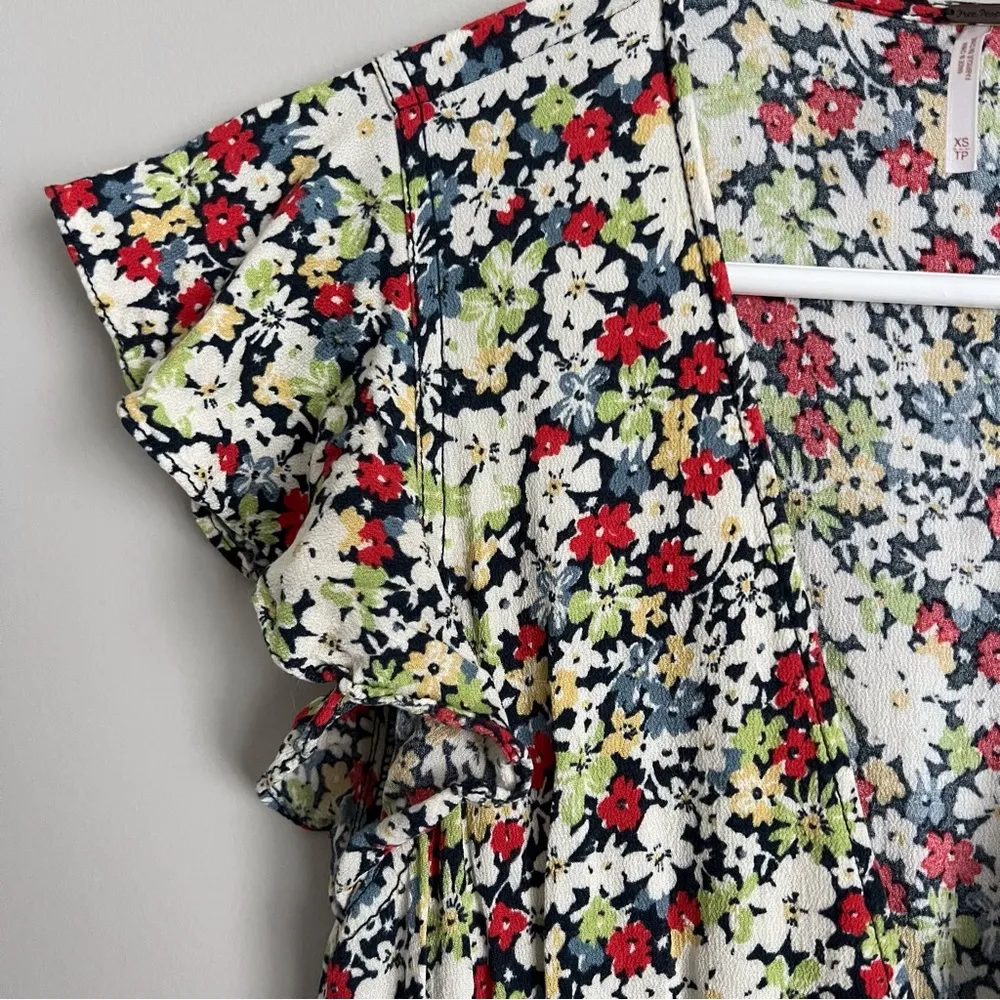 Free People Jumpsuit Ruffle Your Feathers Ditzy Floral Print Red Green Womens XS - Image 6