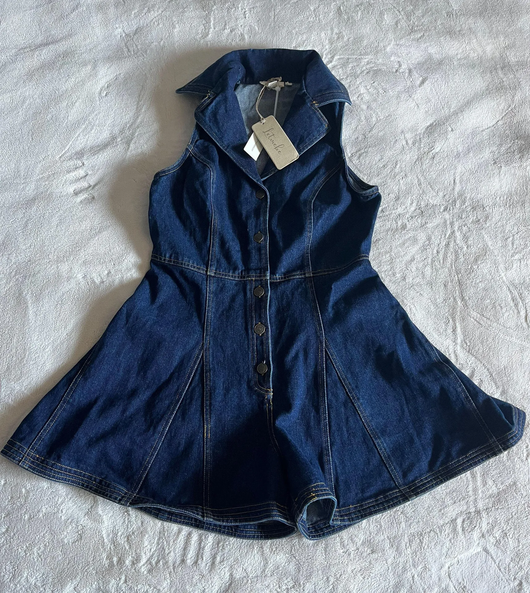 NWT  Let Me Be Denim Flounce Romper - Image 3