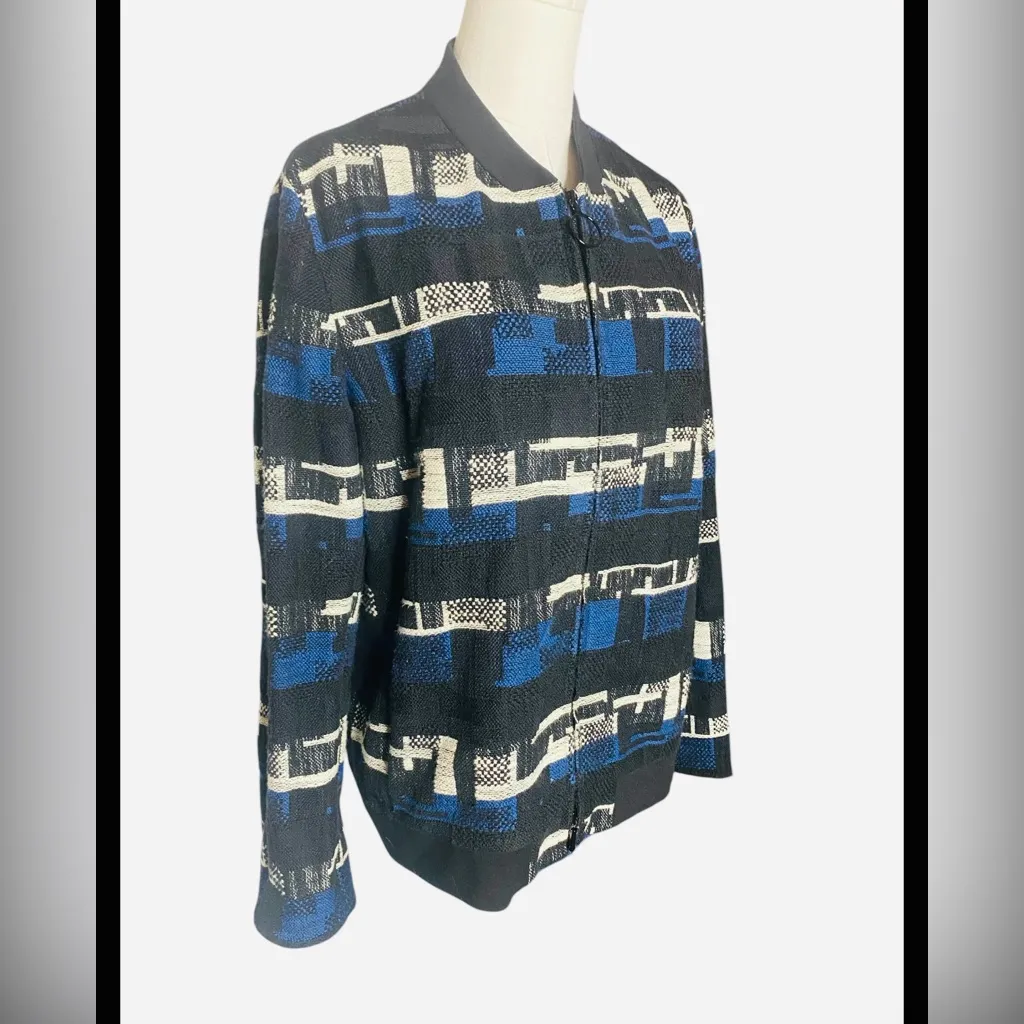 Akris Punto Switzerland Quiet Luxury Geometric Knit Bomber Jacket Sz 10 - Image 7
