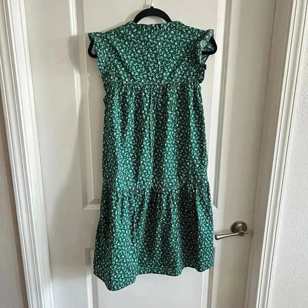 Nation LTD Green Floral Ruffle Sleeve Tiered Mini Dress Size XS - Image 10