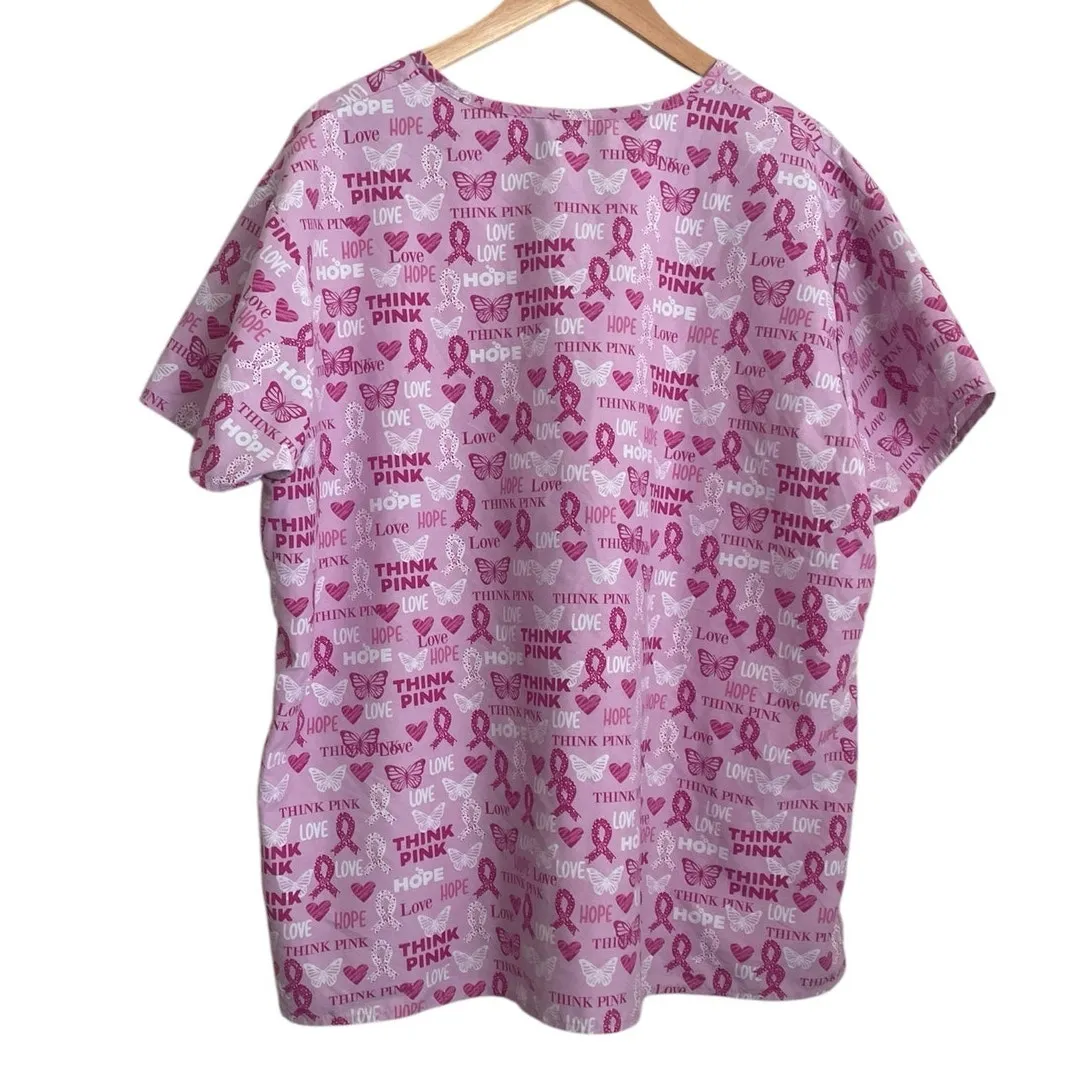 Cassandra O Scrubs Women Top 2X Pink Medical Nurse Breast Cancer‎ Awareness Purple - Image 3