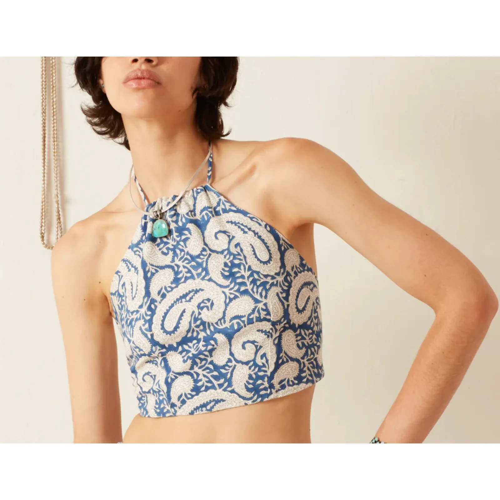 Alix of Bohemia Marmi Indigo Paisley Tie Top NWT Sz. L Blue - Image 4