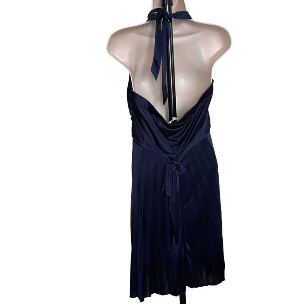 Womens Speechless Formal Navy Blue Pleated Halter Party Dress Size Large u - Image 2