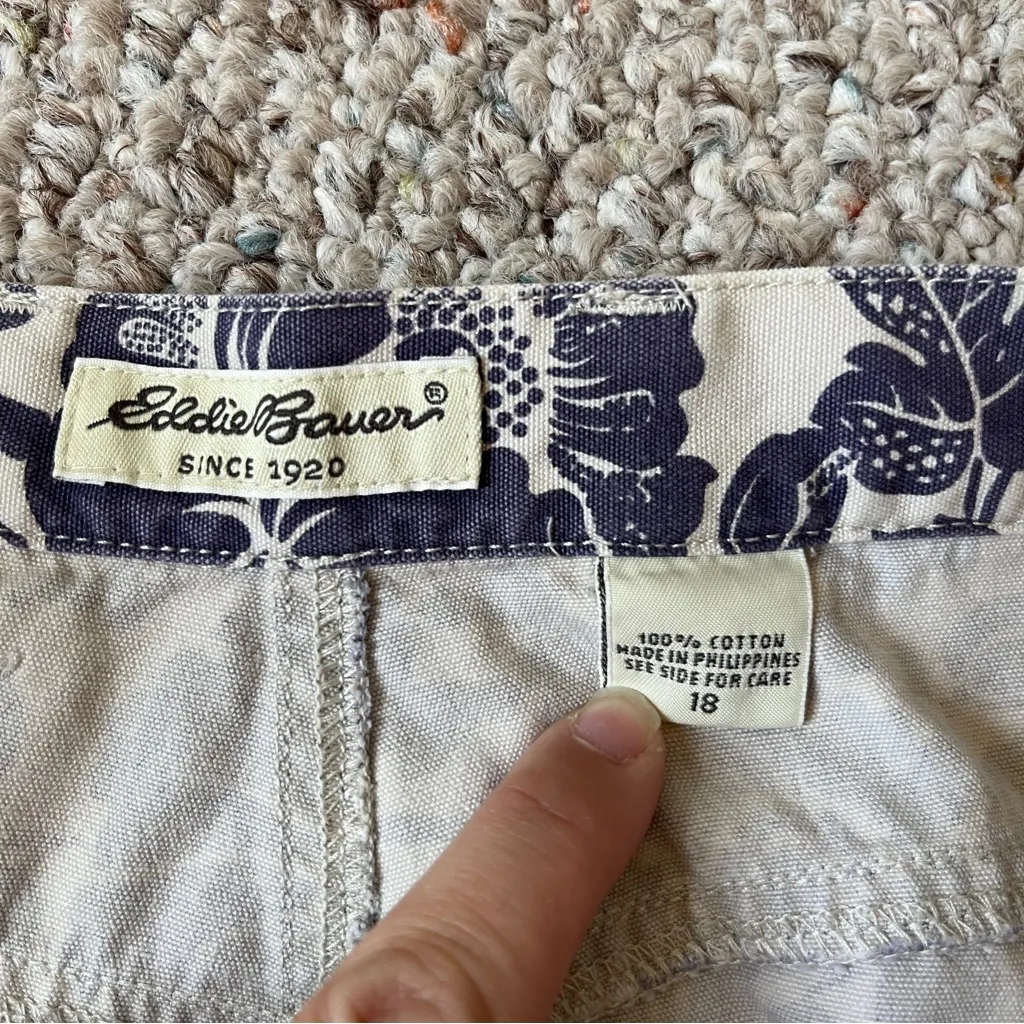 Eddie Bauer Navy Blue Beige Floral Pencil Knee Length Cotton Skirt Plus Size 18 - Image 4